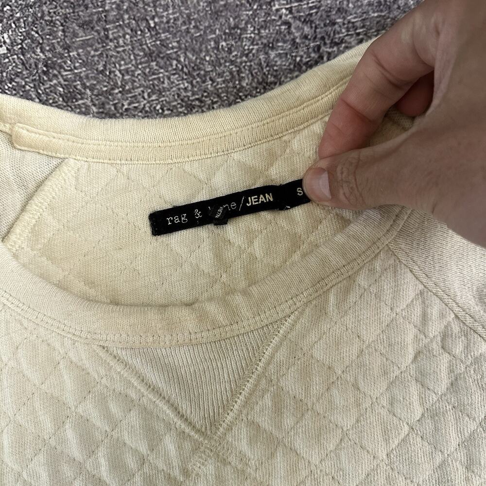Women's Rag & Bone Diamond Quilted Ivory Off White Crewneck Sweatshirt Sz Small